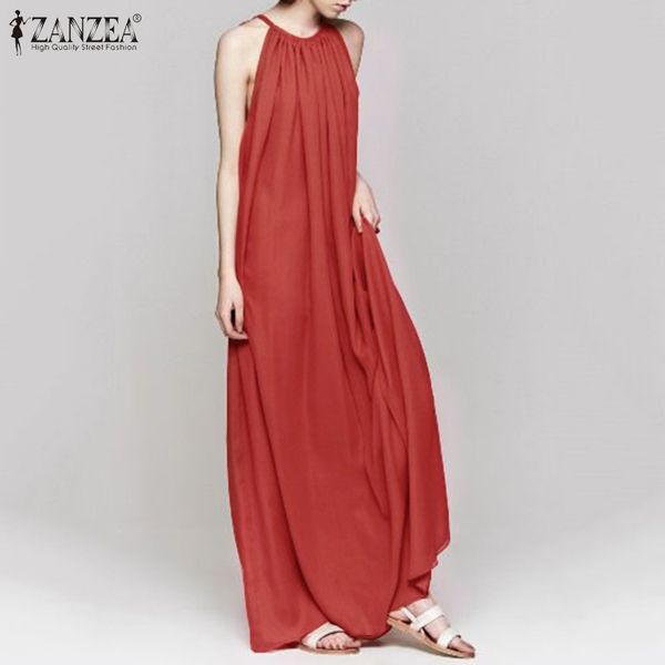 

zanzea elegant women sleeveless maxi dress 2020 summer sundress back stappy long vestidos beach bohemian dresses kaftan robe 5xl, Black;gray