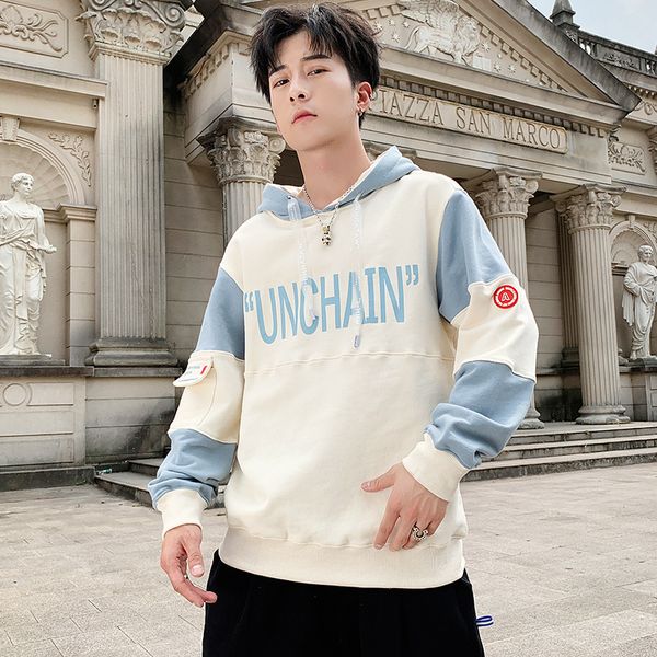 

осенний мужской прилив бренд с капюшоном пуловер печати свитер с длинным рукавом большой размер повседневный дикий свитер мужчины, Black