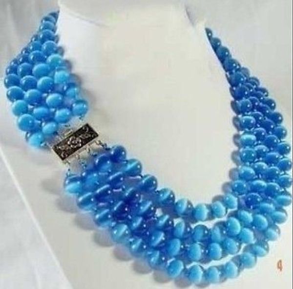 

rare 4 rows 8mm blue real opal bead necklace 4-8mm, Silver