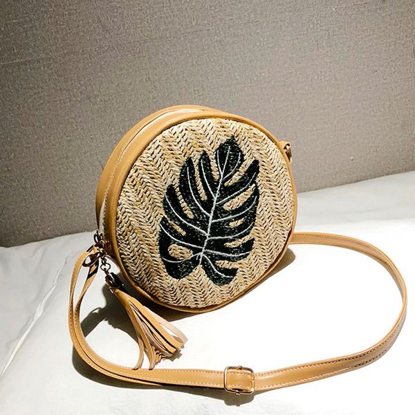 

round woven rattan shoulder bag casual ladies straw bag tassel ladies bags mini messenger bags handmade original package trumpet