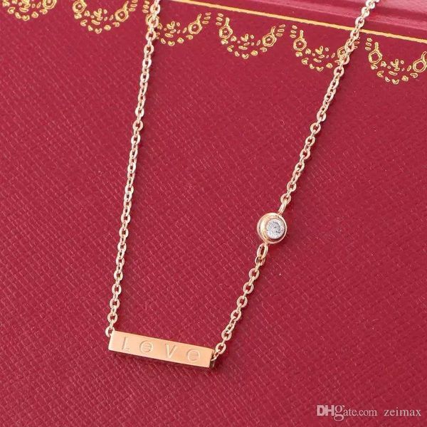 

love square pendant with singel cz diamond rose color necklace for women vintage collar costume jewelry with original box set, Silver