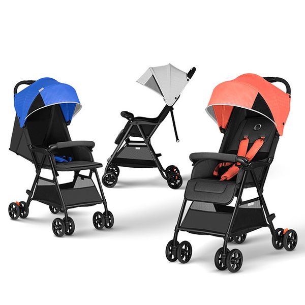 

lightweight folding baby stroller 110 - 165 degrees stepless adjustment seat back 3-stage waterproof canopy four wheels stroller