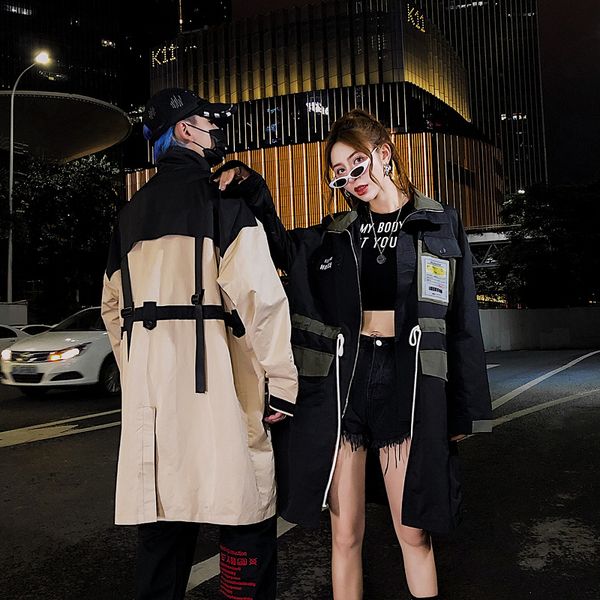 

hip hop windbreaker jacket stitching color 2019 new men, Black;brown