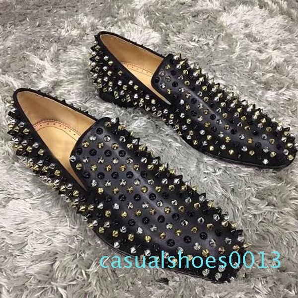 

2019 elegant designer wedding party dress spikes red bottom loafers shoes men's shiny mocassin business casual oxford walking shoes c1, Black