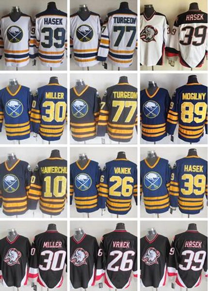 

vintage buffalo sabres 10 hawerchux 26 thomas vanek danny gare 30 ryan miller 39 dominik hasek pierre turgeon mogilny hockey jerseys, Black;red
