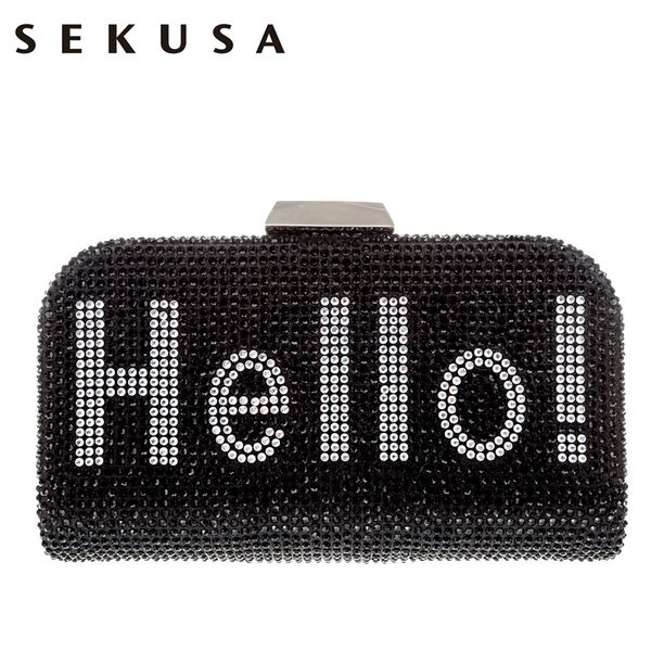

sekusa hello word diamonds metal evening bags bolsa feminina shoulder chain handbags purse clutch bag