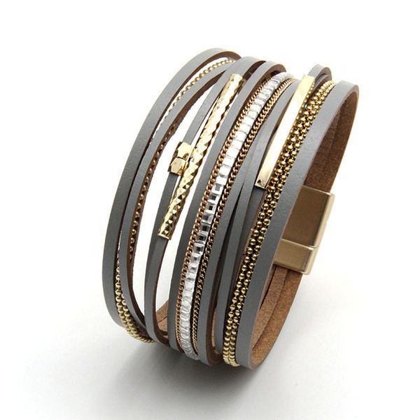 

multi-layer charm leather braided bracelet ladies friendship bracelet 8 colors fashion designer bracelet elegant ladies wristband, Golden;silver