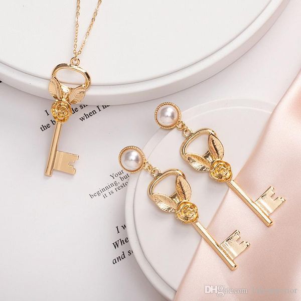 

women flower key stud earring boho style key long earring for gift party fashion jewelry epacket shipping, Golden;silver