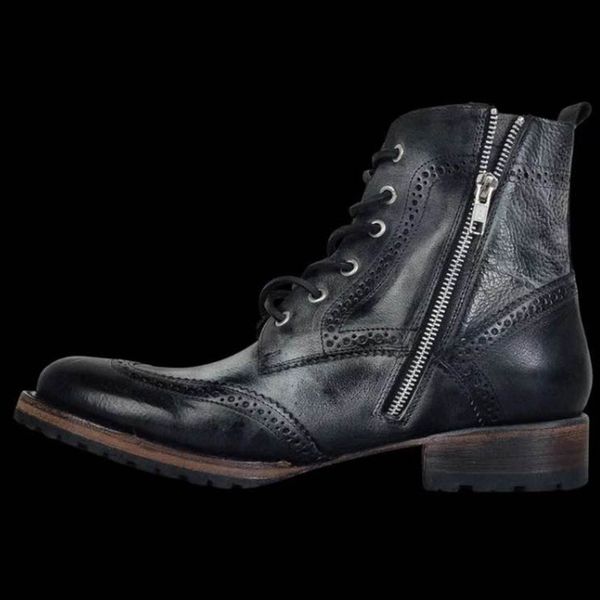 

low-heeled ankle boots outdoor men's leather lace-up casual shoes flats round toe lace-up business male shoe zapatillas hombre, Black