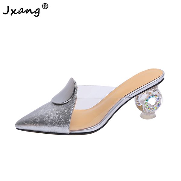 

jxang лето 2020 новая женская обувь женские высокие каблуки мода остроконечные сексуальные женские тапочки сандалии открытый каблуки женщины, Black