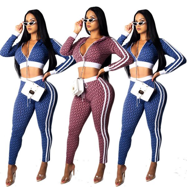 

Brand DN Womens Two Piece Pants Long Sleeve Hooded Tops Long Pants Tracksuits Printed Womens 2PCS Sets