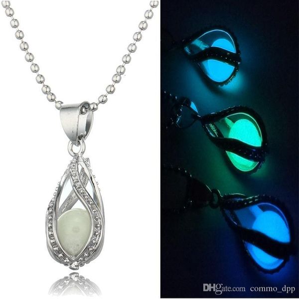

New Glow In The Dark Pearl Cage Pendant Necklaces Open Hollow Luminous Water Drop Charm Locket Bead Chain For Women S Fashion Jewelry