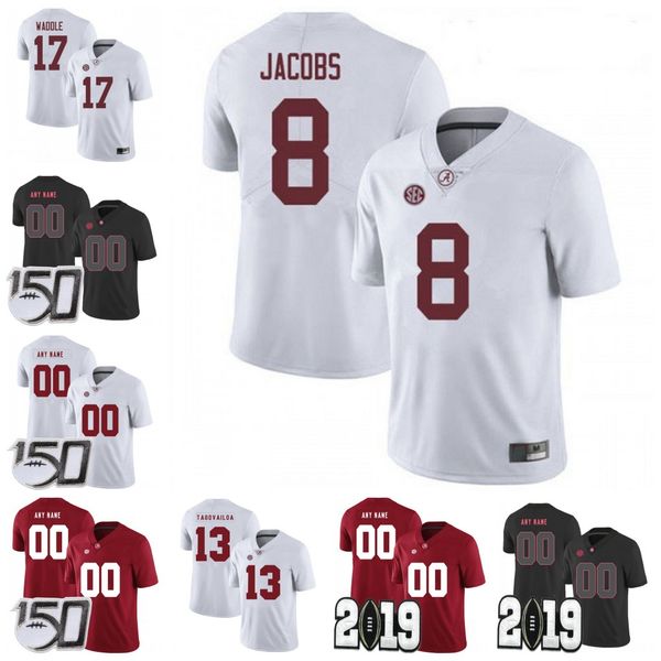 

custom alabama crimson tide #8 josh jacobs 10 reuben foster 29 minkah fitzpatrick 30 mack wilson 82 irv smith jr. 92 quinnen williams jersey, Black;red