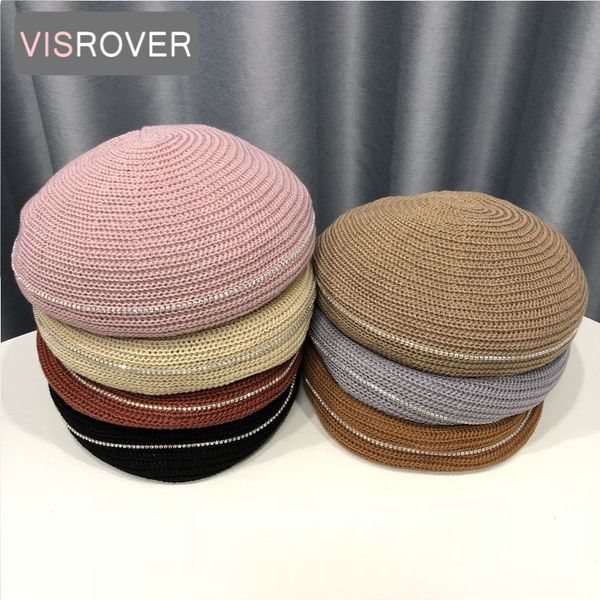 

visrover beret crystal circle hat female knitte acrylic cap spring summer autumn hat solid color women boina, Blue;gray