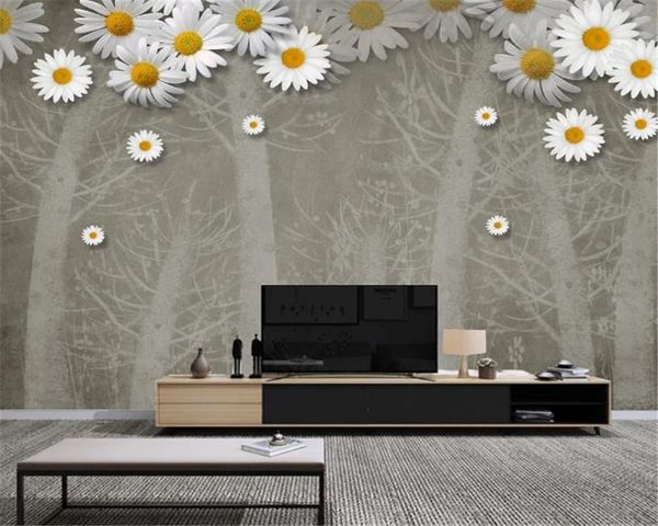 Pintado Wallpaper American Vintage Mão padrão de árvore Estilo Retro Nordic TV Indoor Fundo da parede Decoração Mural Wallpaper