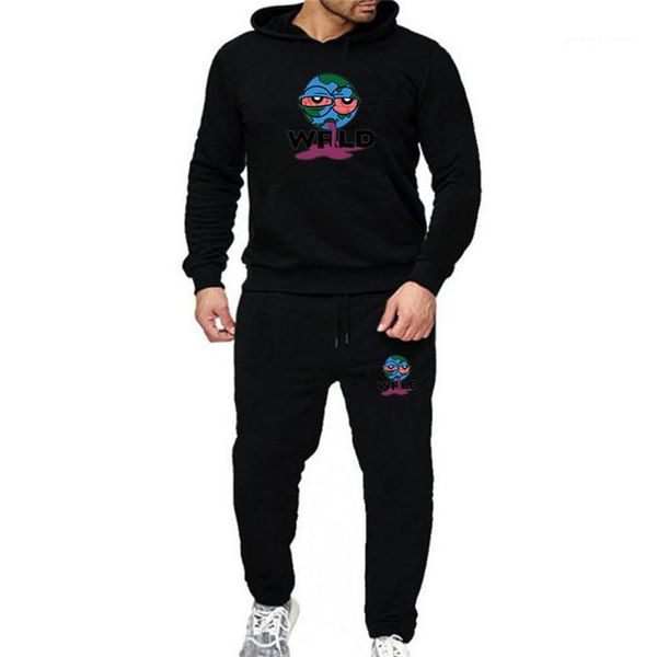 

set loose couple hoodie set juice wrld print fashion hooded sweatshirt +long pants 2 pcs suit women men casual sportwear, Black