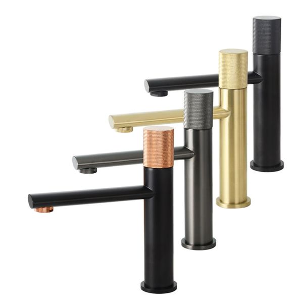 

Brass Bathroom Basin Faucet Black Bathroom Washbasin Tap Cold And Hot Water Mixer Tap Single Round Handle Deck Mounted