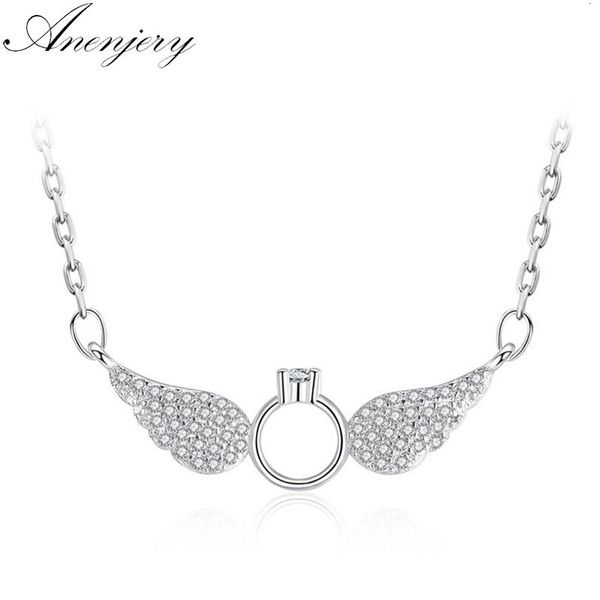 

exquisite zircon cross full crystal angel wings pendants necklaces for women valentine's day present, Silver