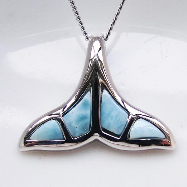 

925 sterling silver jewelry genuine natural larimar pendant cute fish tail charm pendant for man and women without chain