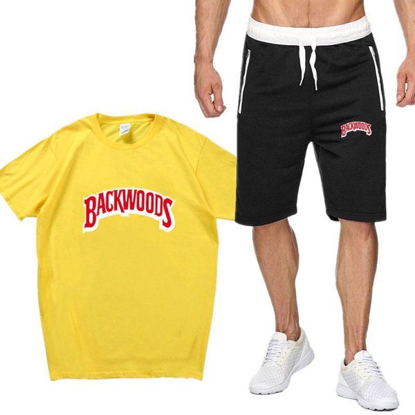 

summer men backwoods t shirt sets fashion tracksuit men t shirt and shorts men camiseta short sleeve knee length mens shorts s-xxl, Gray