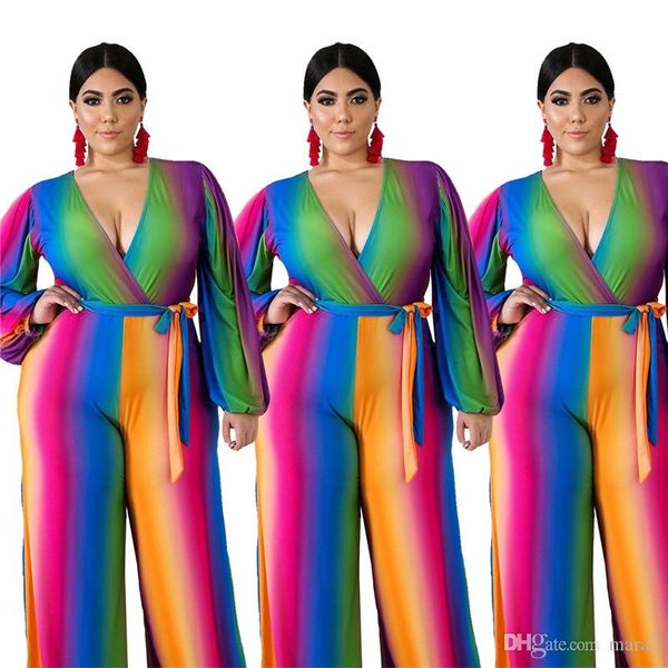 

женщины градиент комбинезонов rompers радуга полосатые сексуальный клуб лета падения одежды xl-4xl v-образным вырезом лосины боди стильное г, Black;white