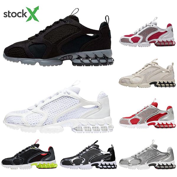 

new stussy zoom spiridon caged 2 men women running shoes fossil triple white varsity red fashion designer casual sports sneakers trainers, White;red