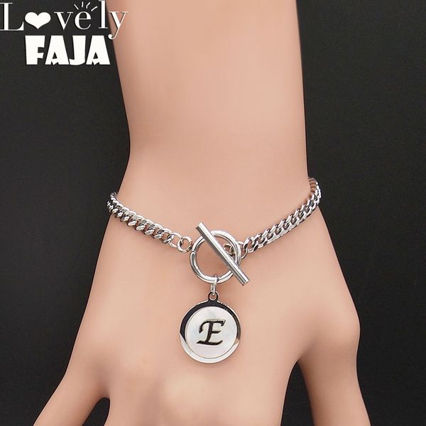 

punk letter e shell stainless steel chain bracelet women silver color bracelete jewelry pulsera acero inoxidable mujer b18412, Black