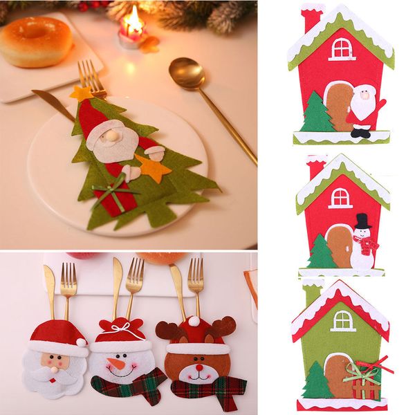 

2019 newly christmas party knife and fork bag cutlery sets cute lovely cartoon santa claus table cutlery sets