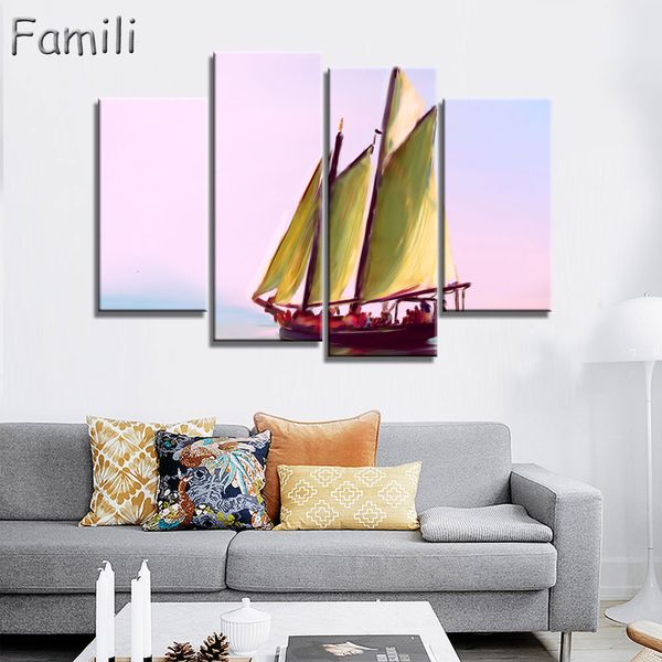 

4pieces/set frameless canvas painting sailboat painting for living room wall art posters and prints modern pictures decoration