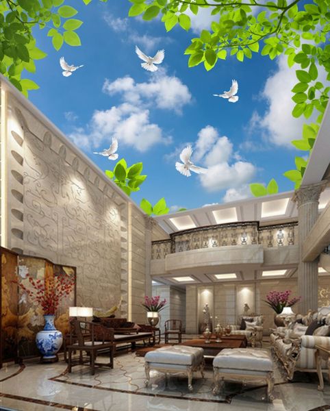 

custom any size p 3d ceilings blue sky white clouds green leaves ceiling
