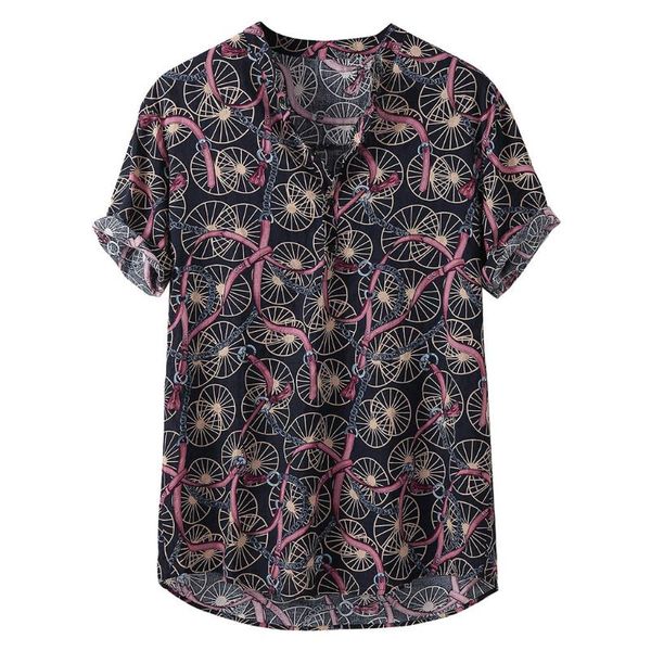 

klv mens summer fashion stand collar strip print short sleeve shirt camisas para hombre streetwear 2020 new 040746, White;black