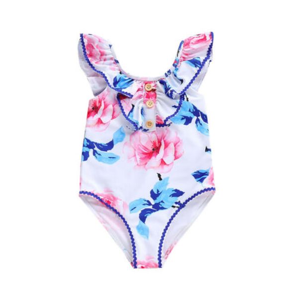 

one piece summer infant kids baby girl's sweet floral print bikini swimwear swimsuit bathing suit beachwear, White