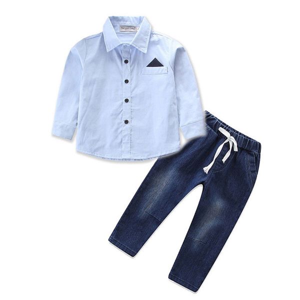 

2-8t kids baby boy outfits clothes short sleeve t-shirt blouse shirt jeans denim pants fashion gentleman streetwear, White