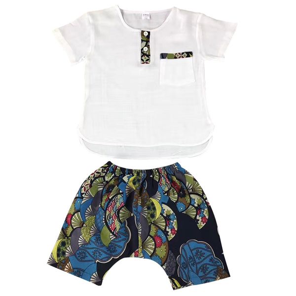 

kids baby boy clothes sets ethnic style children's chinese clothing tang suit summer short-sleeved pants suit 2-6y, White