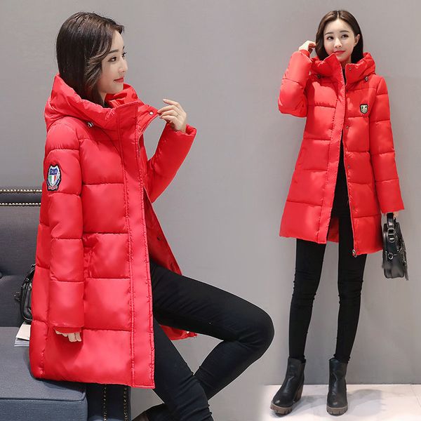 

women winter long thick down cotton parka hooded manteau femme female big size warm quilted coat lady puffer jacket clothes, Black