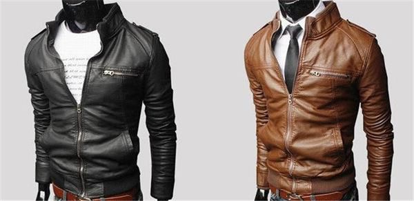 

zipper panelled mens designer leather jackets fashion skinny stand collar mens zipper leather jackets casual males clothing, Black
