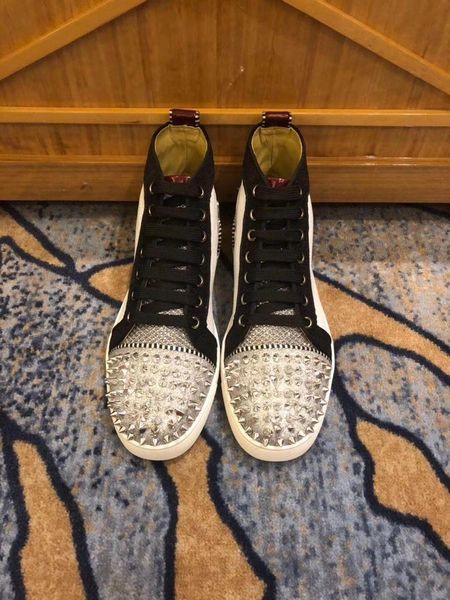 

party shoes casual patchwork white red bottoms shoes sneakers leather+ glitter mix spikes casual for men's flat l26, Black