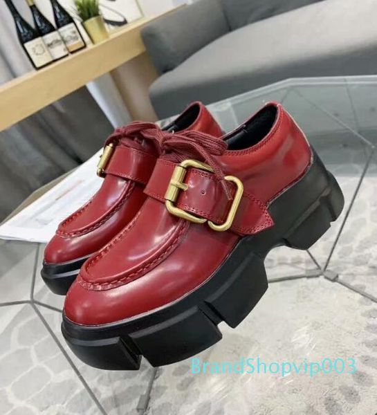 

fashion british style casual shoes women round toe lace up thick bottom real leather shoes woman flat platform shoes, Black