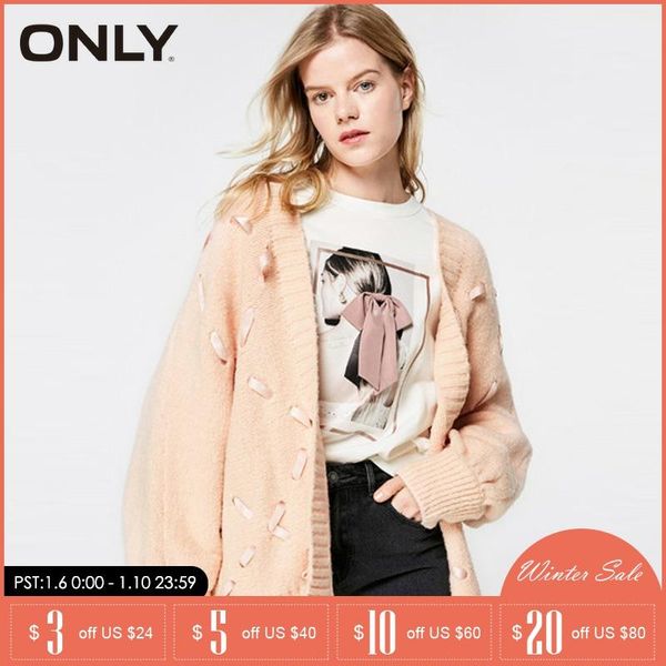 

only women winter loose fit bowknot drop-shoulder cardigan sweater|11913b503, White