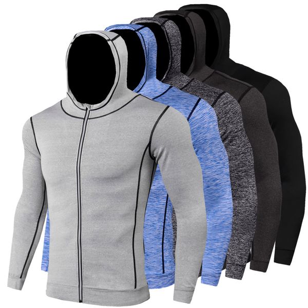 

casual running hoodie men zipped fitness coat hooded jogging hiking sweatshirts gym sport jacket hoodies clothing, Black