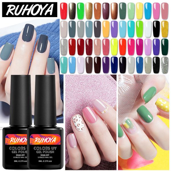 

ruhoya 52 colors nail gel varnish soak off 8ml nail gel polish long lasting pure color art lacquer uv led manicure, Red;pink