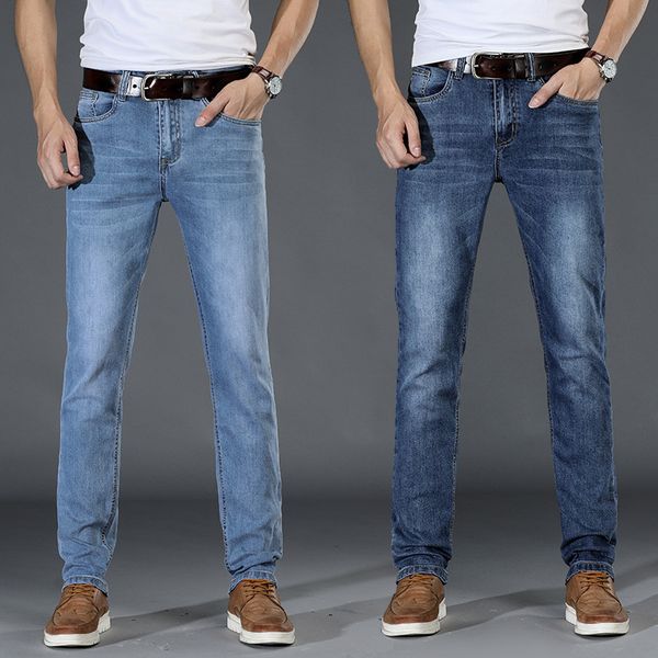 

newly spring autumn fashion men jeans stretch cotton casual simple jeans blue color elastic slim fit vintage designer men