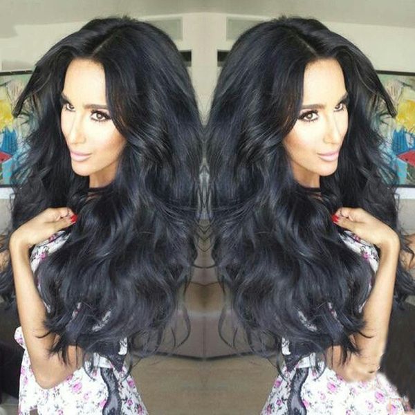 

9a lace front human hair wigs glueless full lace wigs 100% brazillian virgin human hair body wave wavy wigs for black women, Black;brown