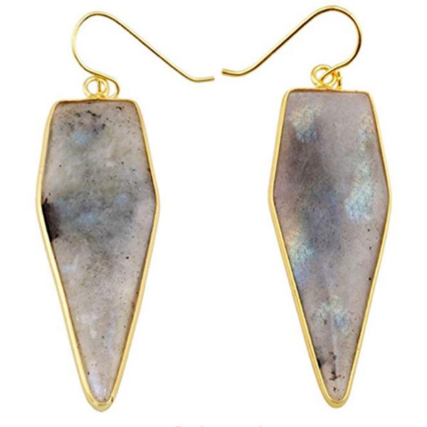 

wholesale 5 pairs gold plated arrow shape labradrite stone dangle earrings for women green aventurine charm jewelry, Silver