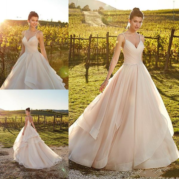 

eddy k 2019 country a line wedding dress spaghetti beads ruffles sweep train bridal gowns beach boho robe de mariÃ©e plus size, White