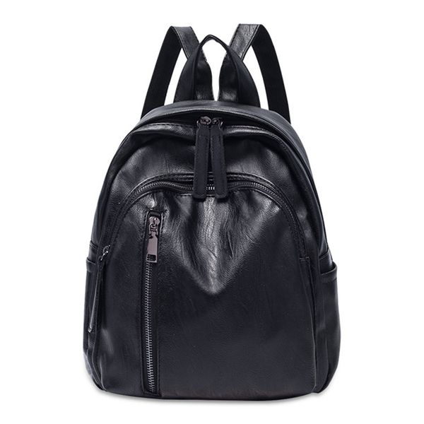 

solid black leather bag pack college students girls bookbag school bags small lapbackpack women mochilas para mujer