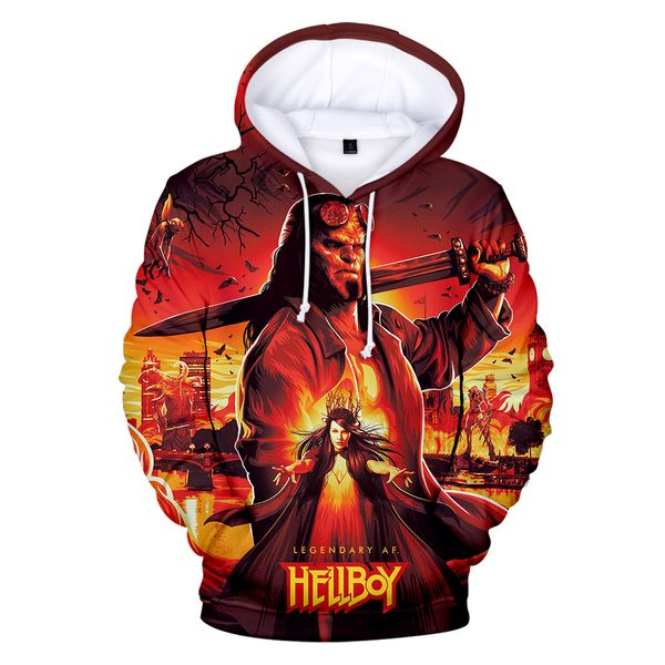 

famous film hellboy : rise of the blood queen3d hoodies casual men women vogue sweatshirt boy girl pullover funny comics cartoon, Black
