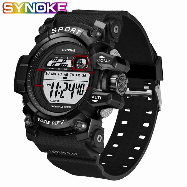 

synoke new arrival fashion men's led sports outdoor watch men multi-function waterproof date luminous wrist watches men clock, Slivery;brown