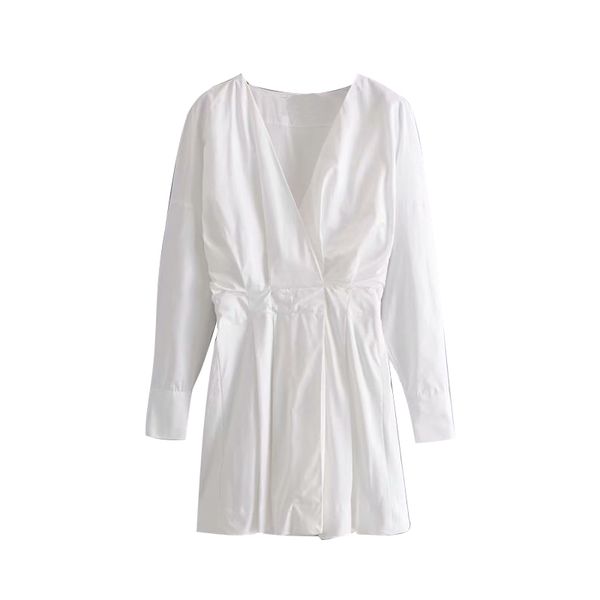 

stylish v neck white dress women 2020 spring long sleeve casual solid cotton dress ladies work wear elegant mini dresses, Black;gray