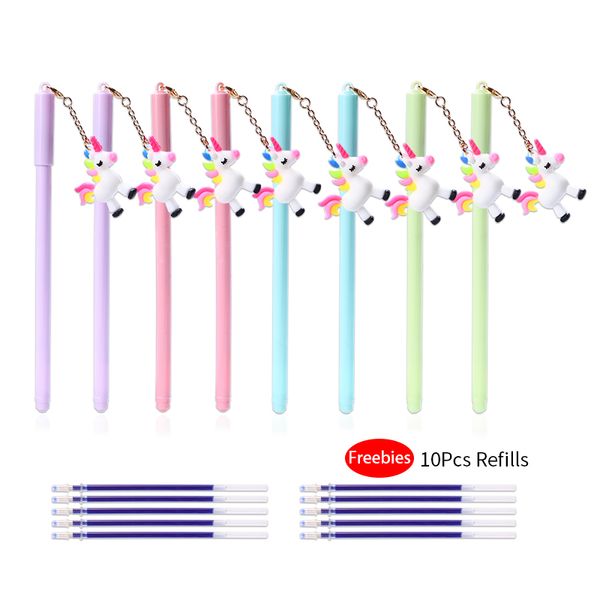 

8pcs/pack korean unicorn elephant pink panther flamingo gel pen school stationery store fruit star metal material blue